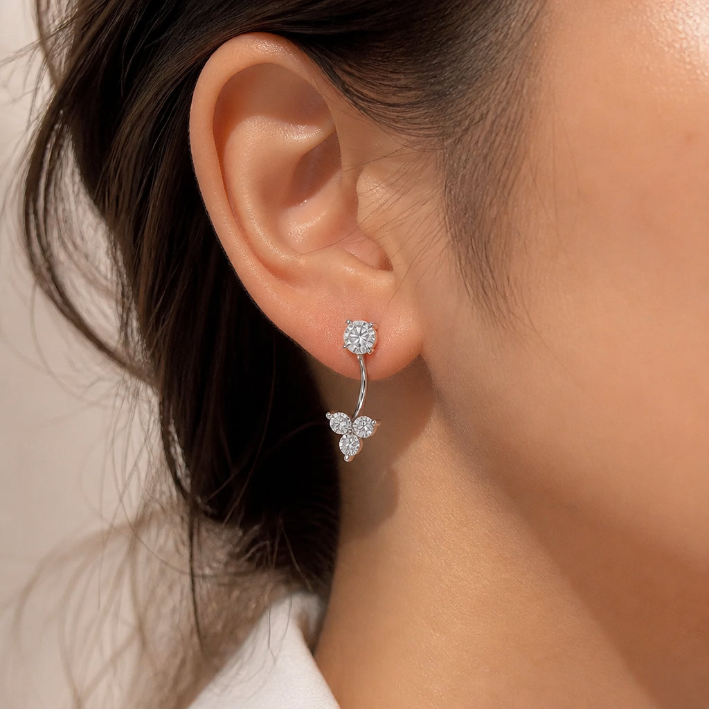 AURA — moissanite ear-jacket earrings, Silver