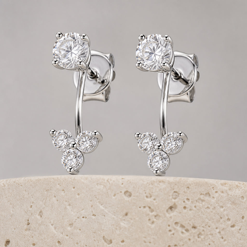 AURA — moissanite ear-jacket earrings, Silver